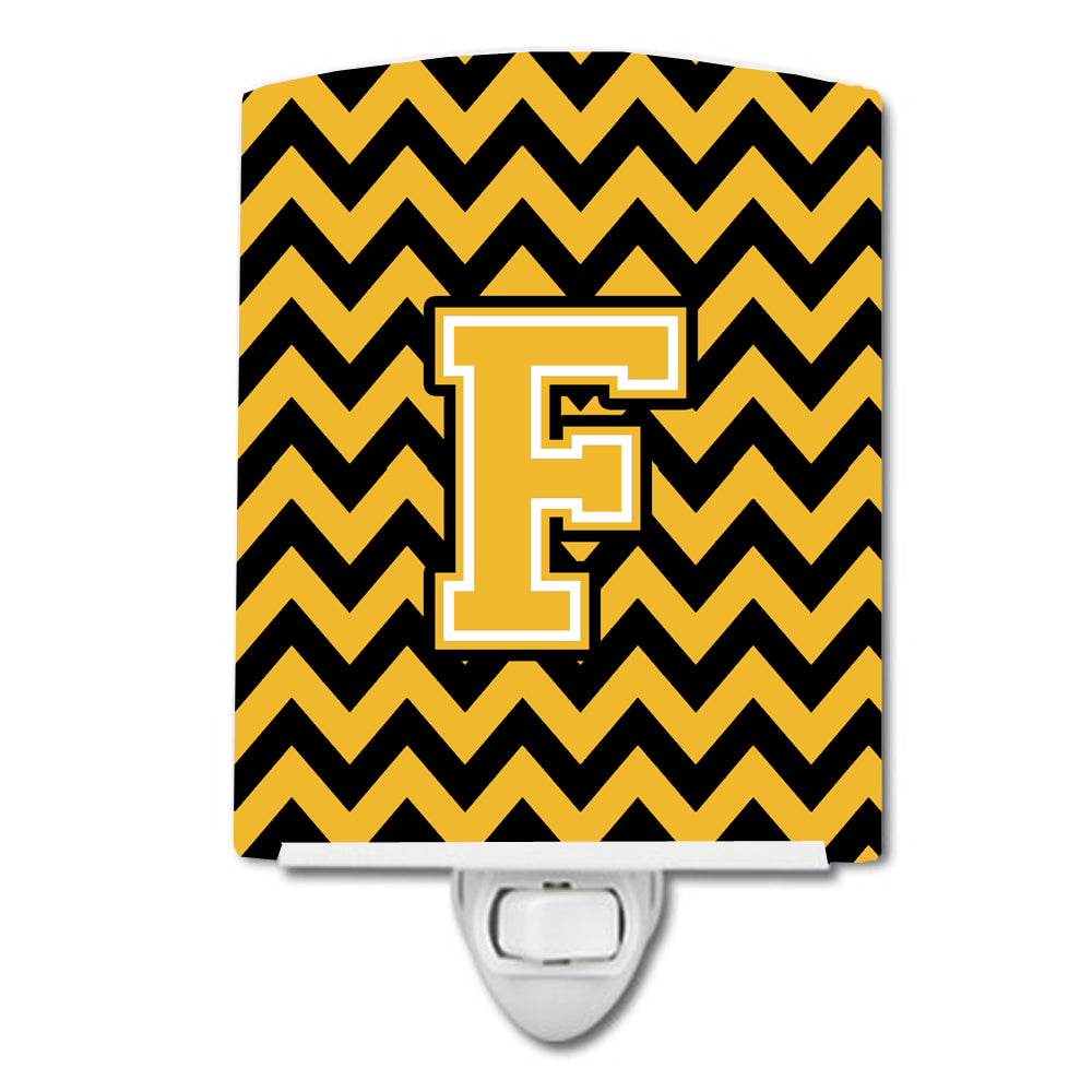 Letter F Chevron Black and Gold Ceramic Night Light CJ1053-FCNL - the-store.com