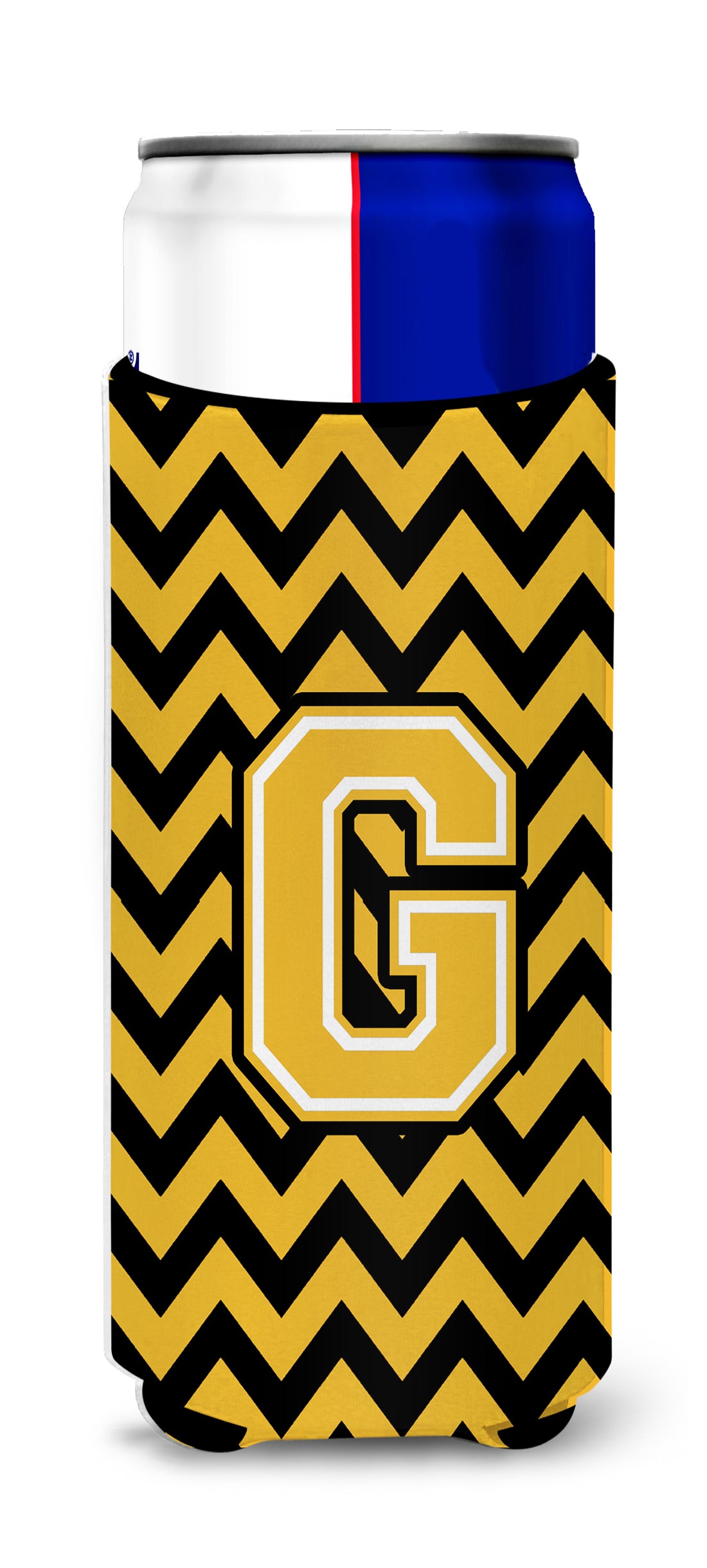 Letter G Chevron Black and Gold Ultra Beverage Insulators for slim cans CJ1053-GMUK.