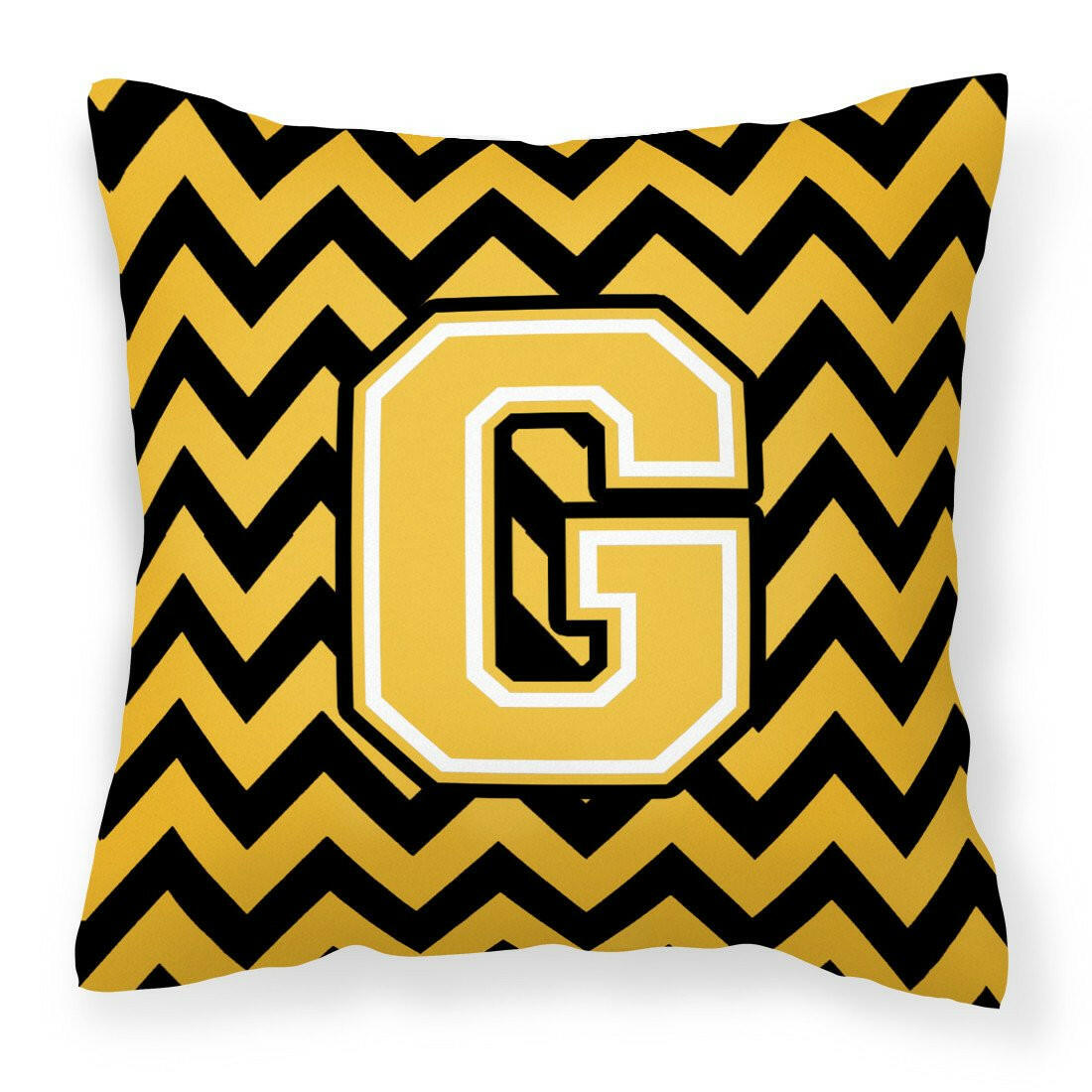 Letter G Chevron Black and Gold Fabric Decorative Pillow CJ1053-GPW1414 by Caroline's Treasures