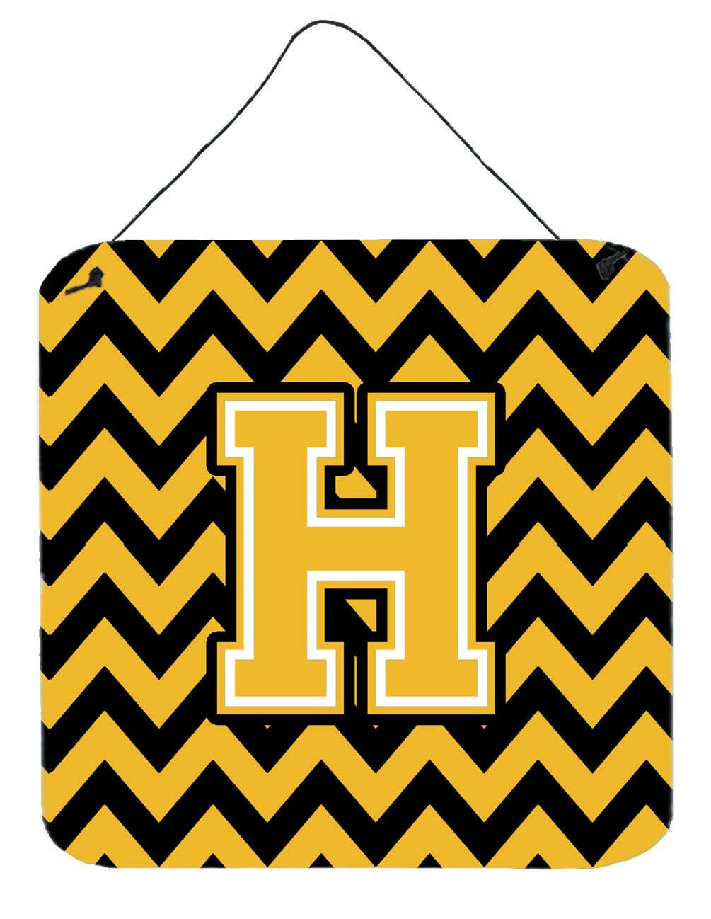 Letter H Chevron Black and Gold Wall or Door Hanging Prints CJ1053-HDS66 by Caroline&#39;s Treasures