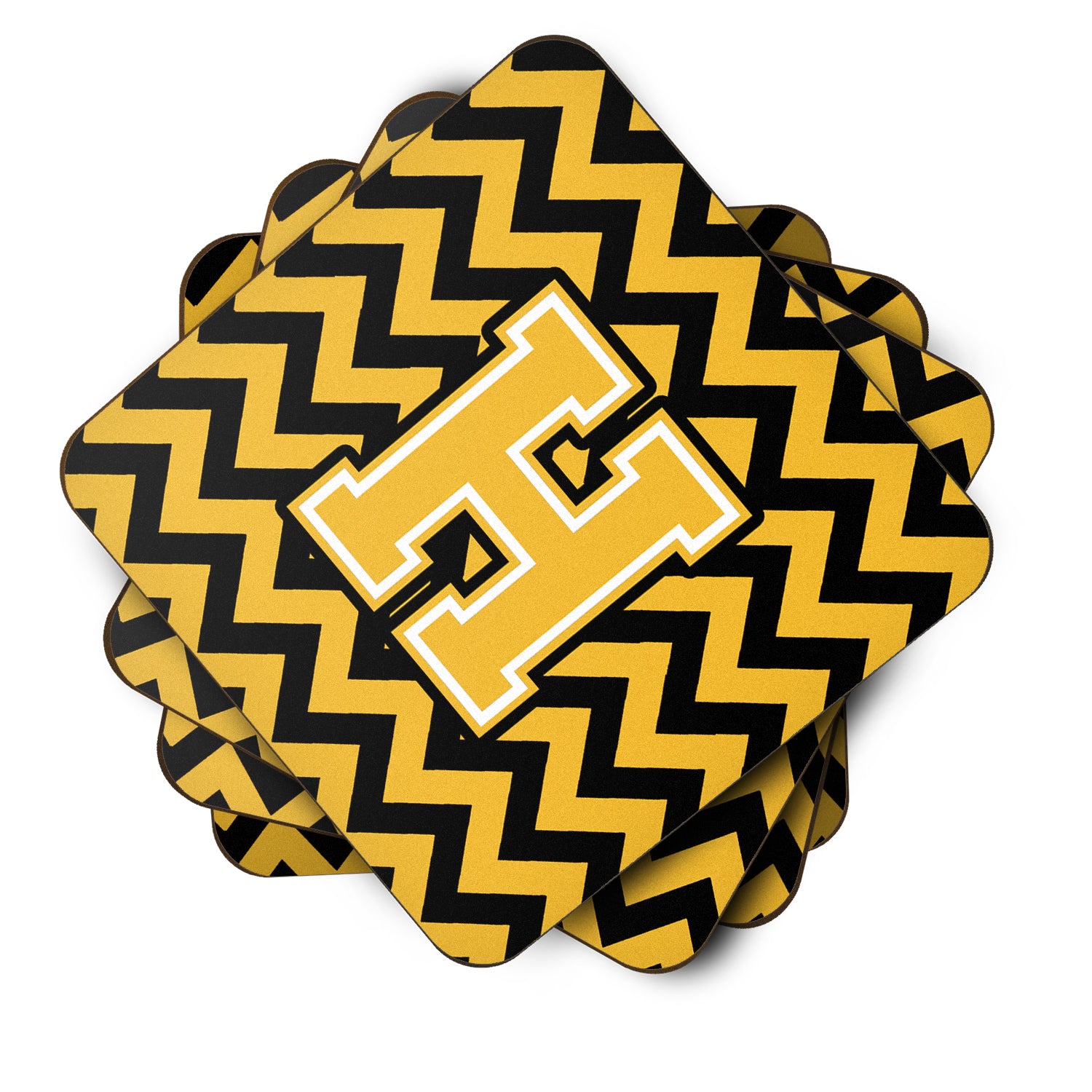 Letter H Chevron Black and Gold Foam Coaster Set of 4 CJ1053-HFC - the-store.com