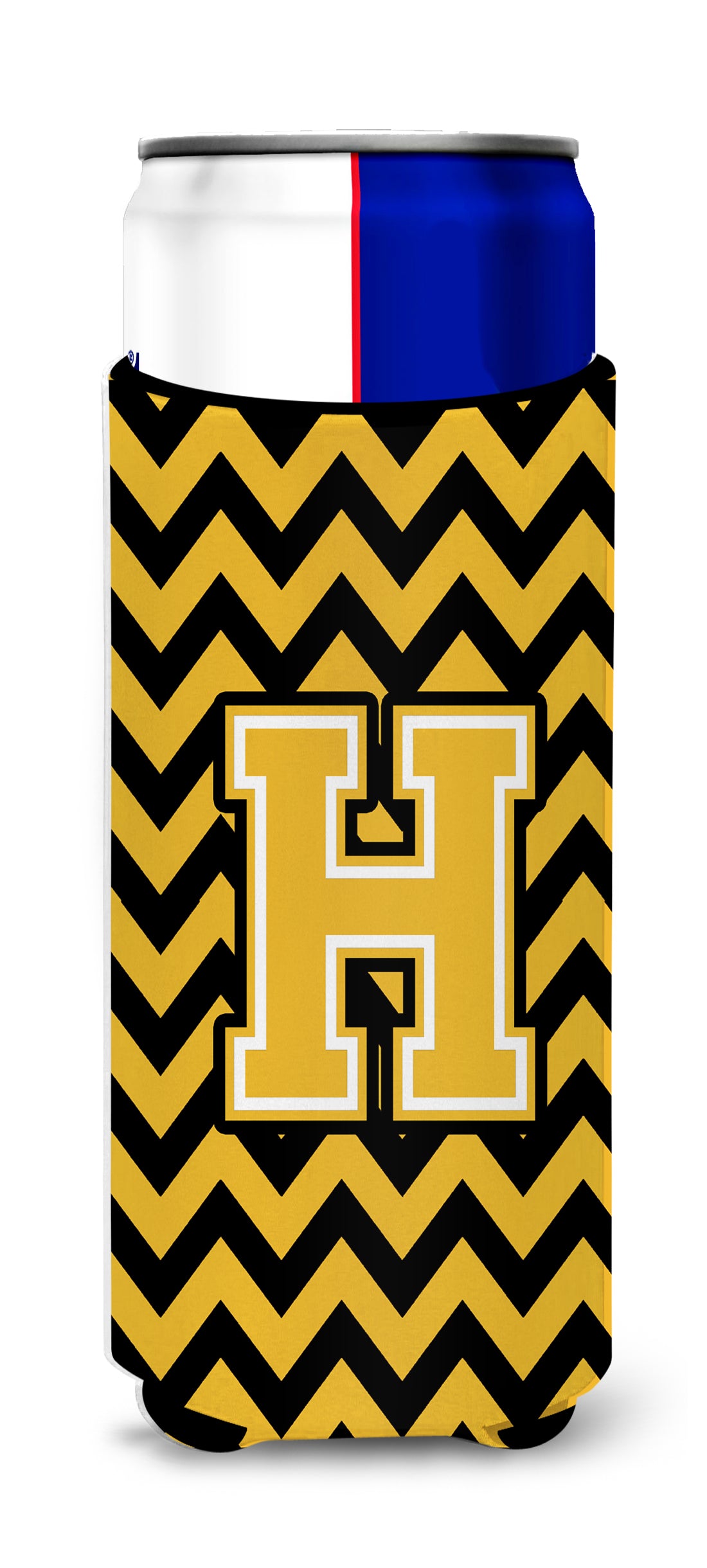 Letter H Chevron Black and Gold Ultra Beverage Insulators for slim cans CJ1053-HMUK.