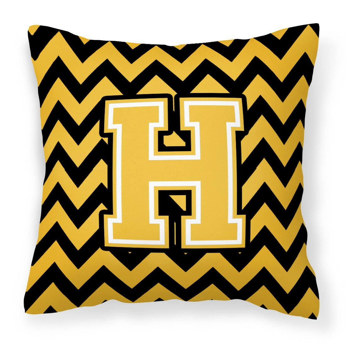 Letter H Chevron Black and Gold Fabric Decorative Pillow CJ1053-HPW1414 by Caroline&#39;s Treasures