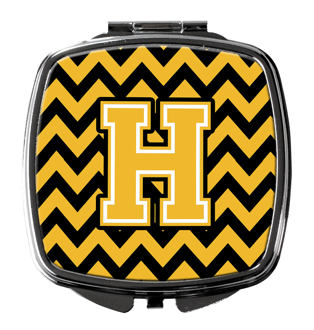 Letter H Chevron Black and Gold Compact Mirror CJ1053-HSCM  the-store.com.