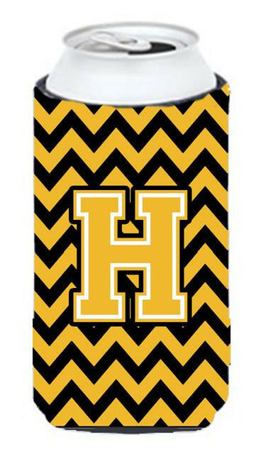 Letter H Chevron Black and Gold Tall Boy Beverage Insulator Hugger CJ1053-HTBC by Caroline's Treasures