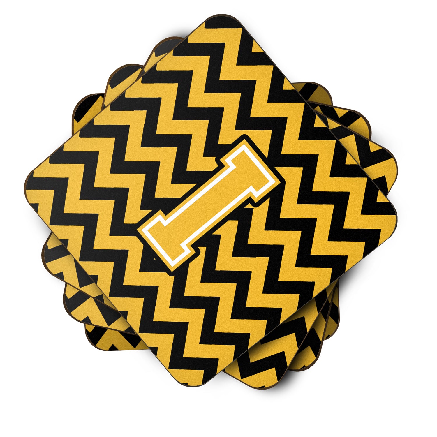 Letter I Chevron Black and Gold Foam Coaster Set of 4 CJ1053-IFC - the-store.com