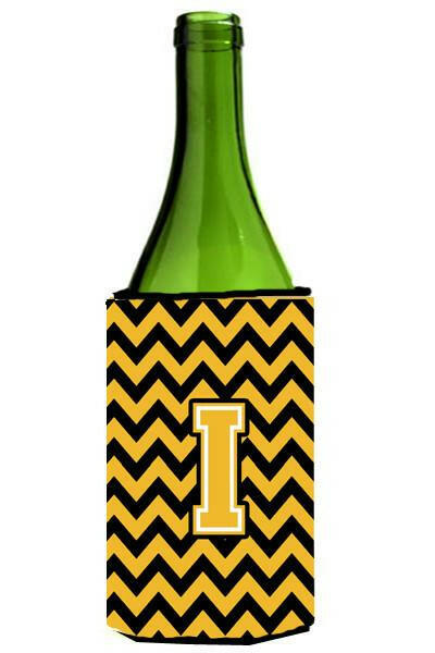 Letter I Chevron Black and Gold Wine Bottle Beverage Insulator Hugger CJ1053-ILITERK by Caroline's Treasures