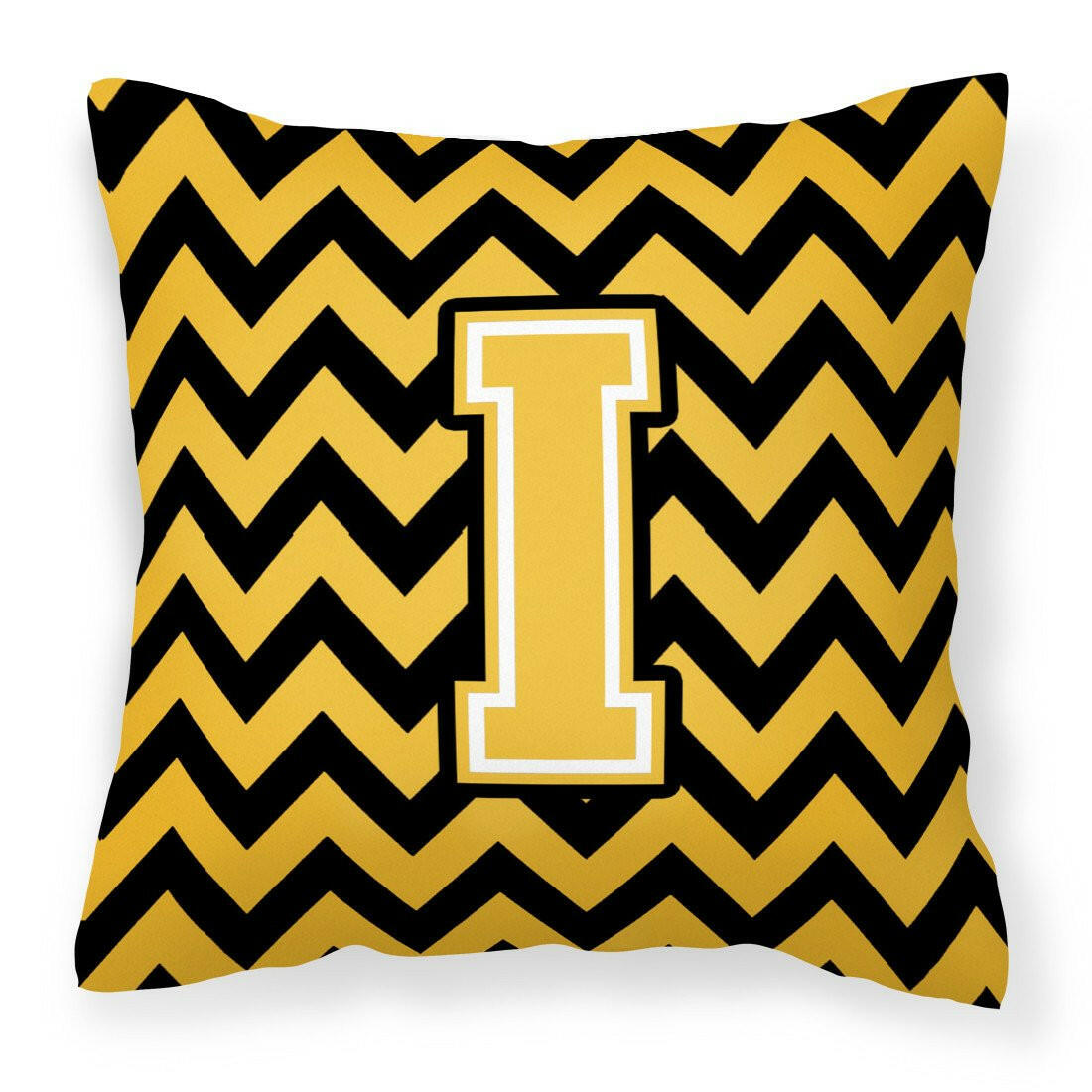 Letter I Chevron Black and Gold Fabric Decorative Pillow CJ1053-IPW1414 by Caroline's Treasures