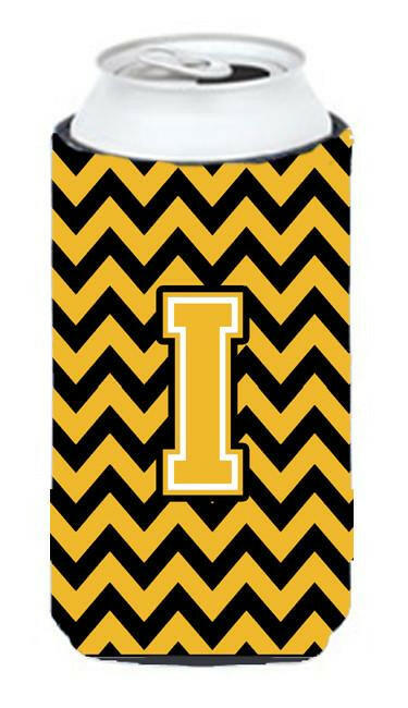 Letter I Chevron Black and Gold Tall Boy Beverage Insulator Hugger CJ1053-ITBC by Caroline's Treasures