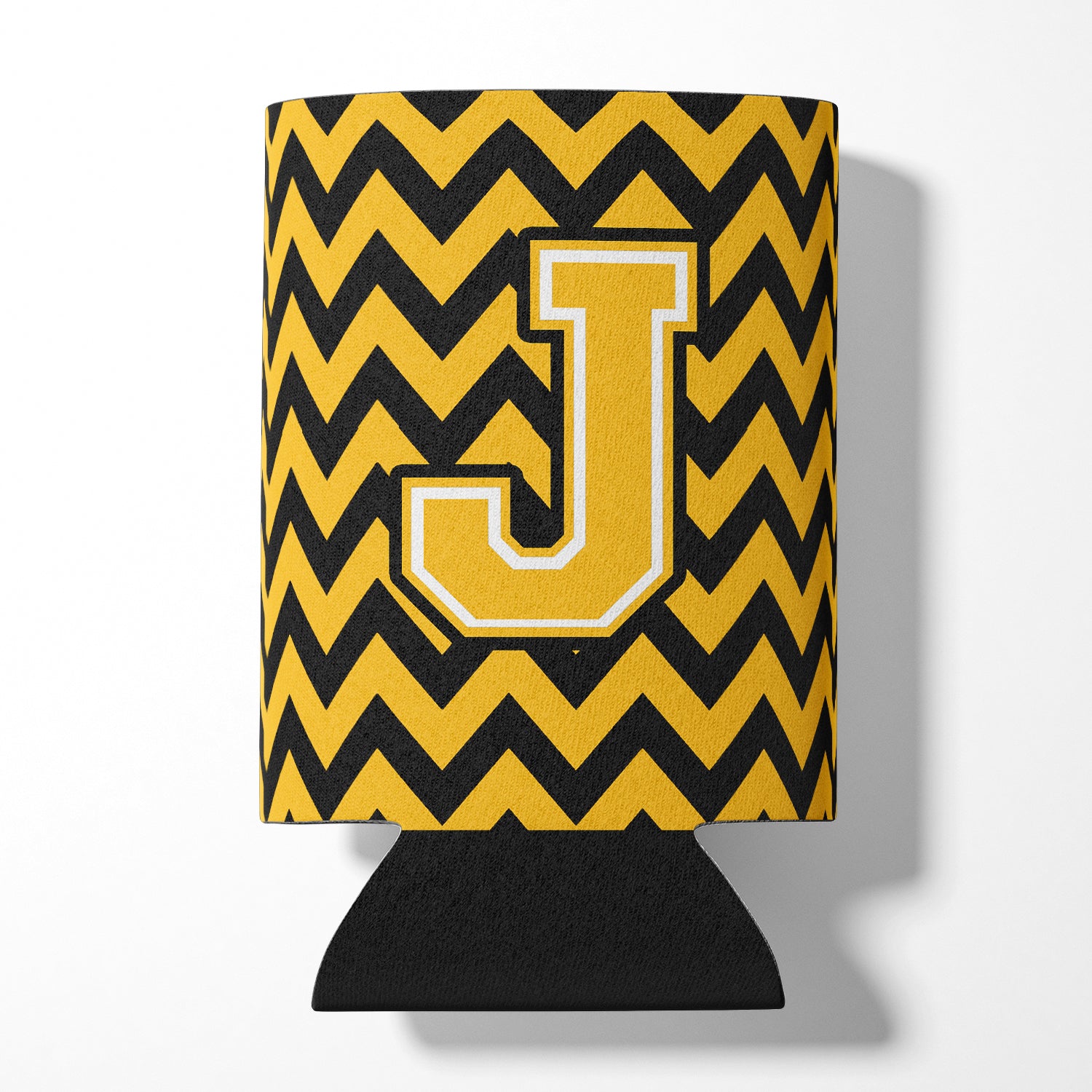 Letter J Chevron Black and Gold Can or Bottle Hugger CJ1053-JCC.