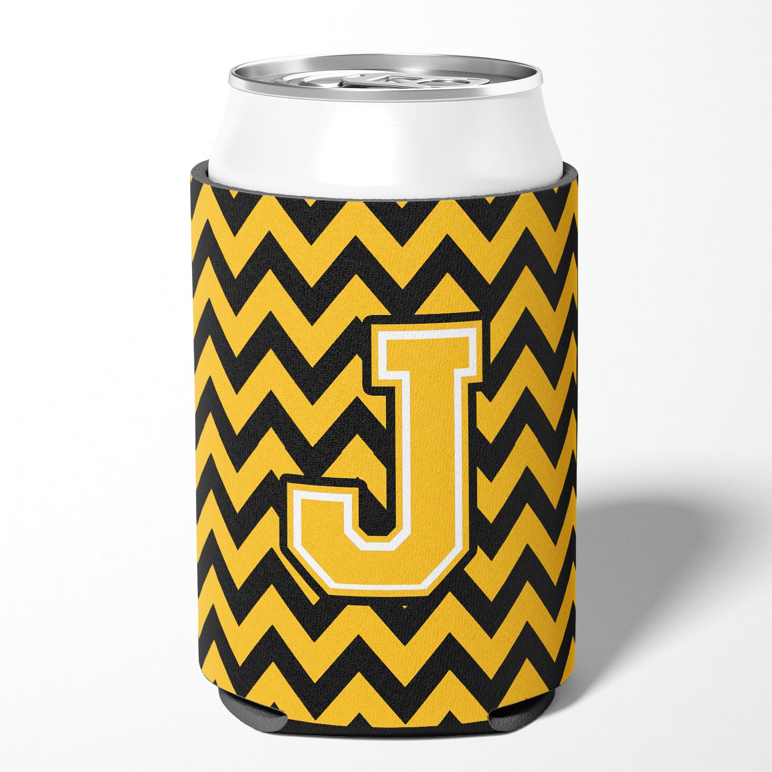 Letter J Chevron Black and Gold Can or Bottle Hugger CJ1053-JCC.