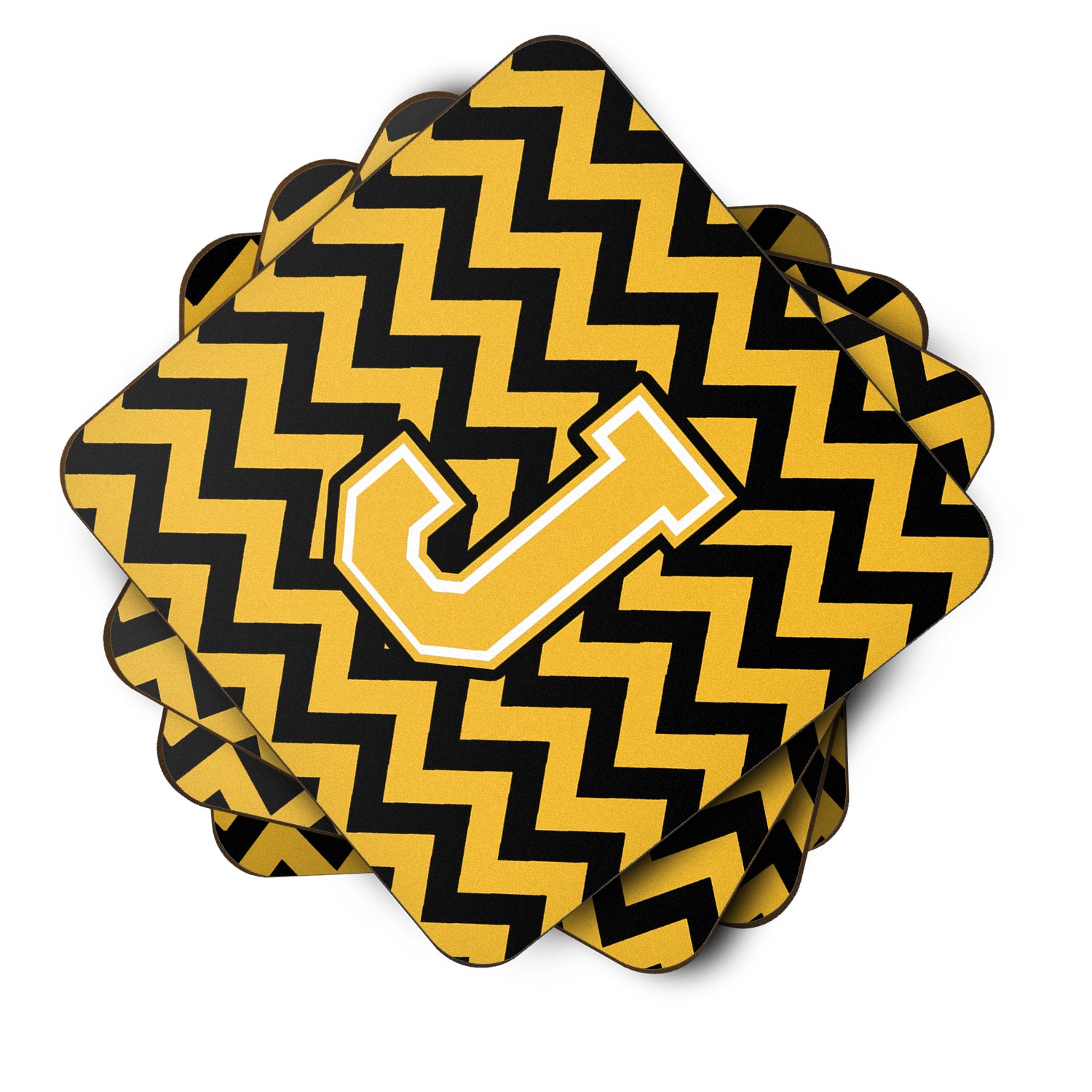 Letter J Chevron Black and Gold Foam Coaster Set of 4 CJ1053-JFC - the-store.com