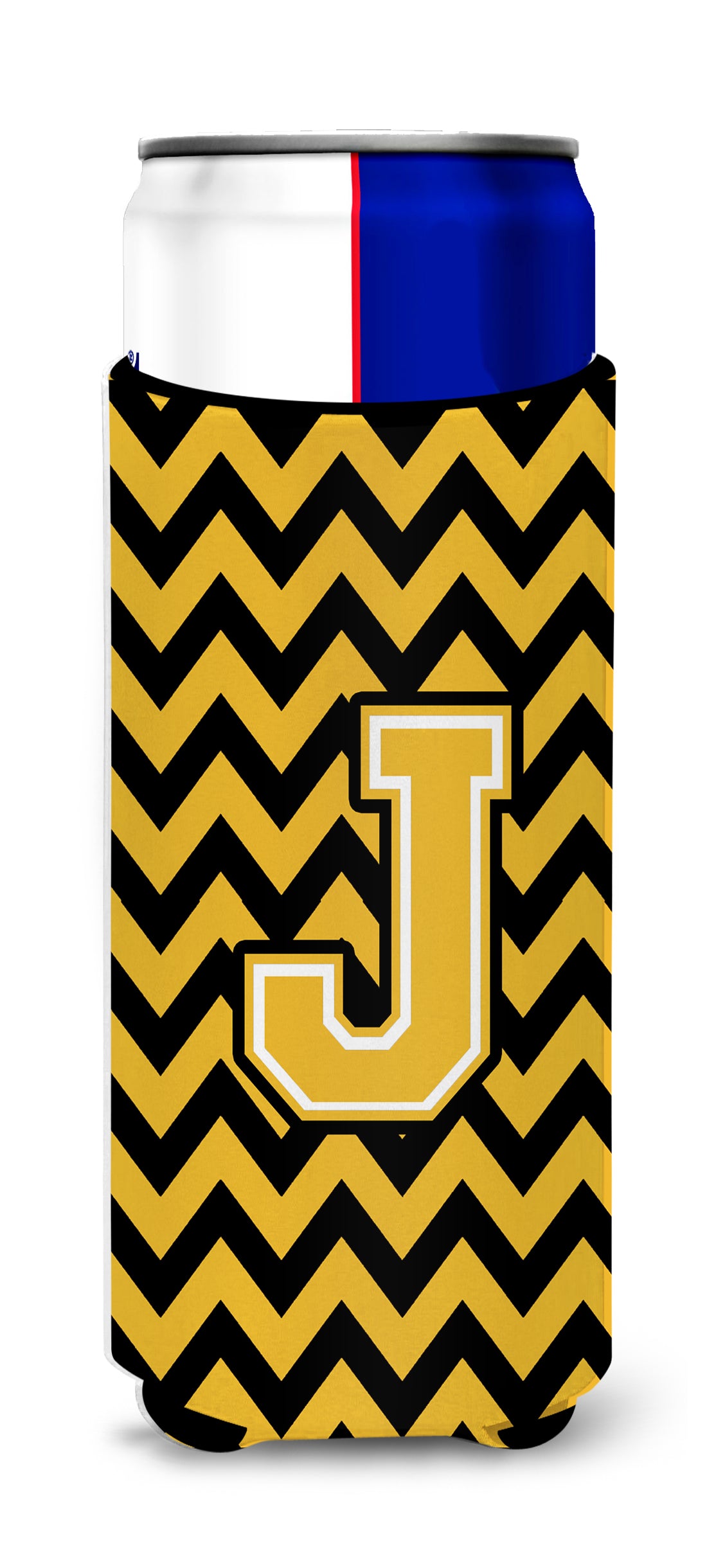 Letter J Chevron Black and Gold Ultra Beverage Insulators for slim cans CJ1053-JMUK.