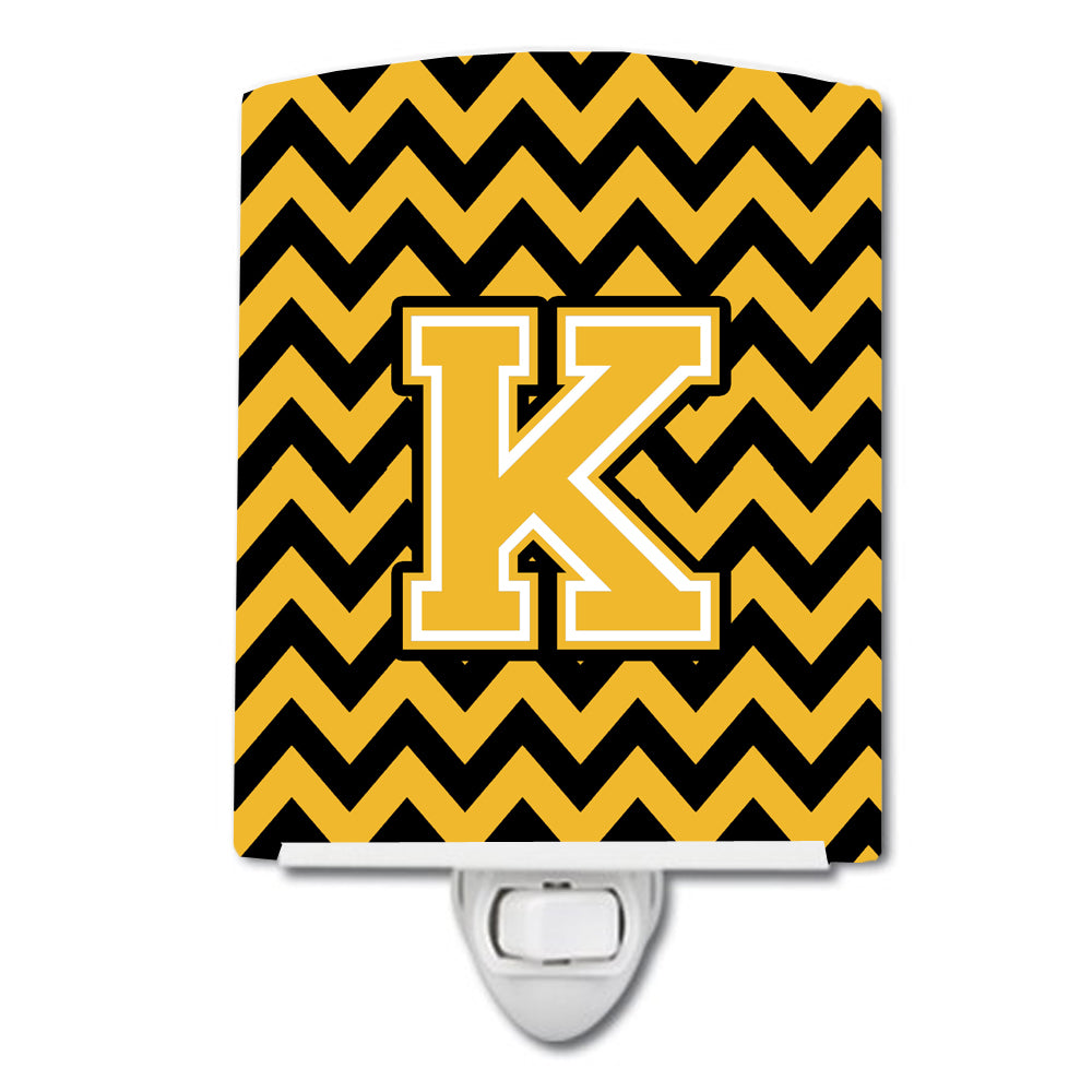 Letter K Chevron Black and Gold Ceramic Night Light CJ1053-KCNL - the-store.com