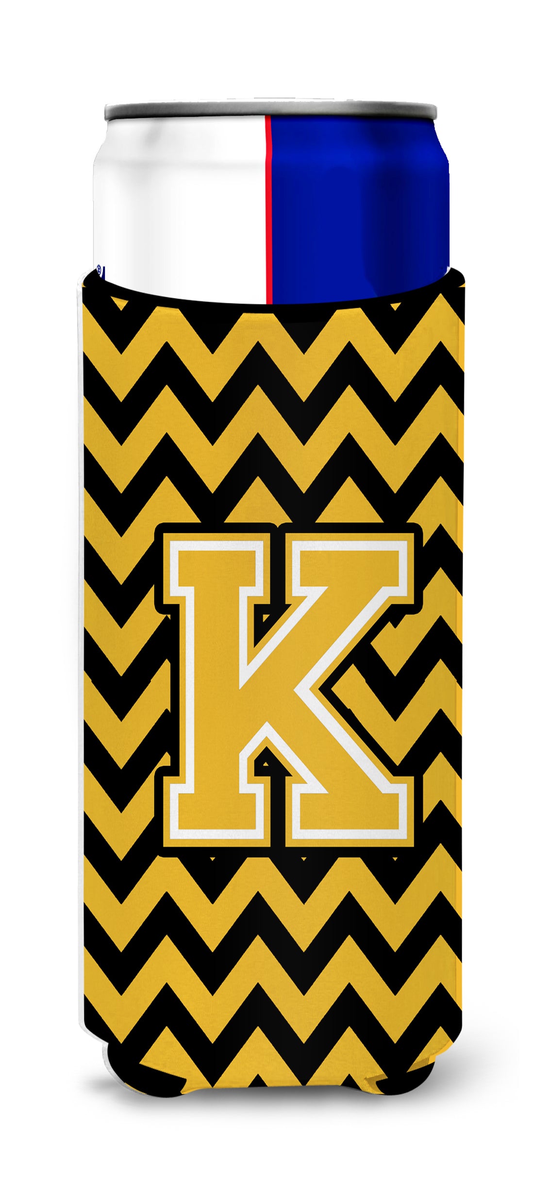 Letter K Chevron Black and Gold Ultra Beverage Insulators for slim cans CJ1053-KMUK.