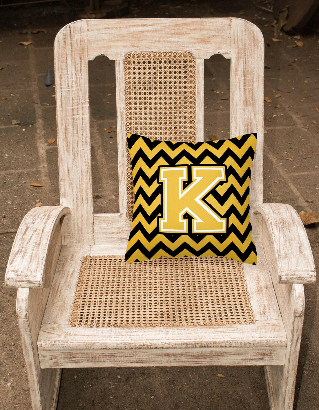 Letter K Chevron Black and Gold Fabric Decorative Pillow CJ1053-KPW1414 by Caroline's Treasures