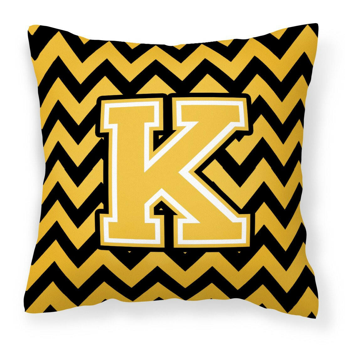 Letter K Chevron Black and Gold Fabric Decorative Pillow CJ1053-KPW1414 by Caroline's Treasures