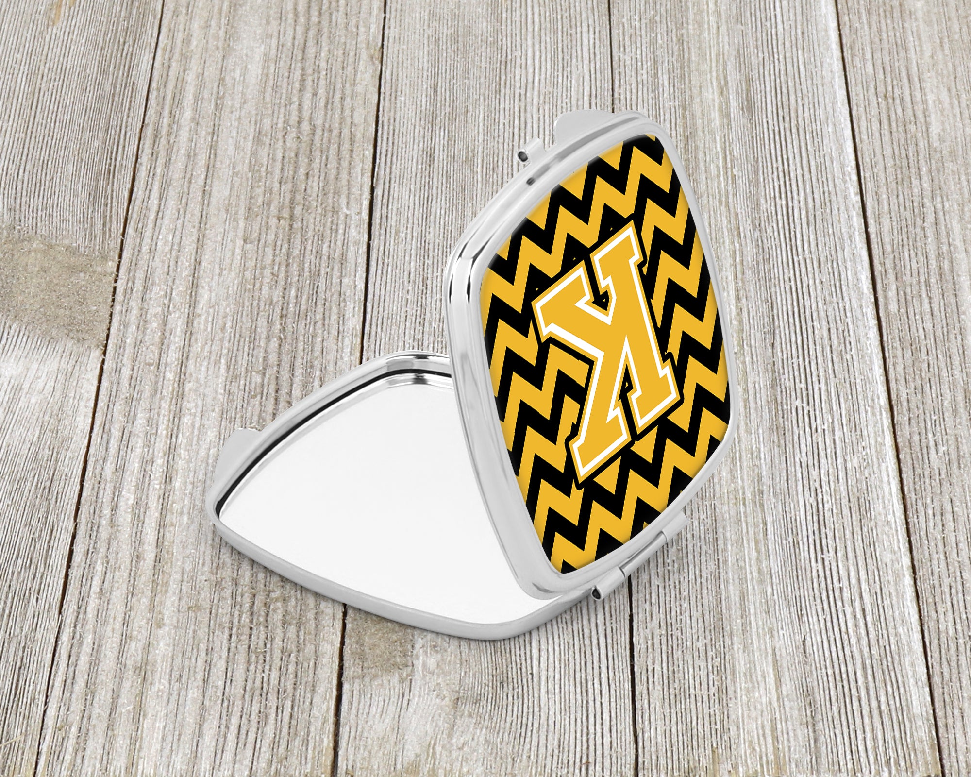 Letter K Chevron Black and Gold Compact Mirror CJ1053-KSCM  the-store.com.