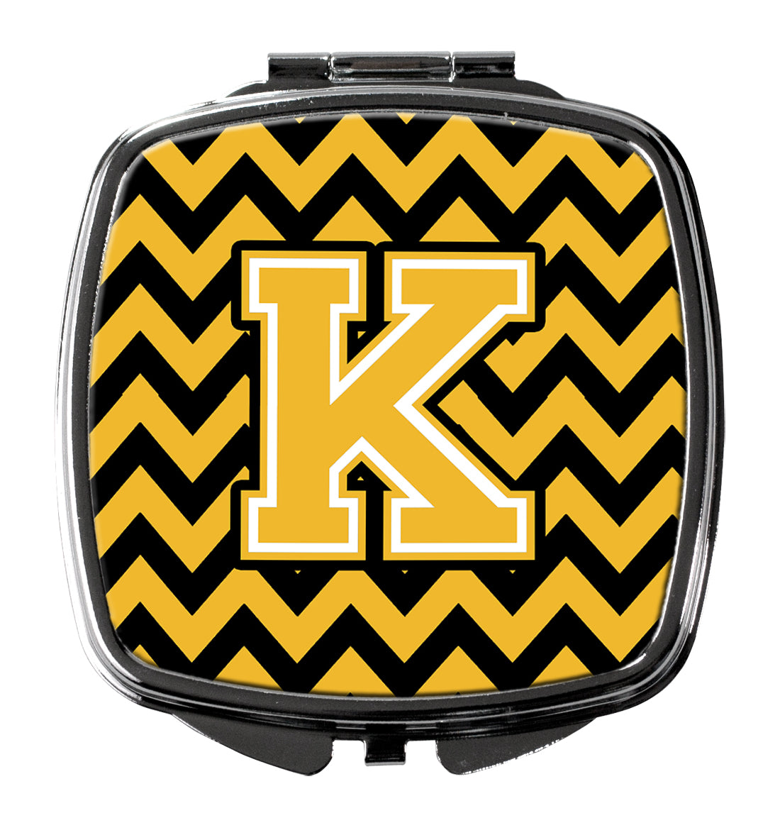 Letter K Chevron Black and Gold Compact Mirror CJ1053-KSCM  the-store.com.