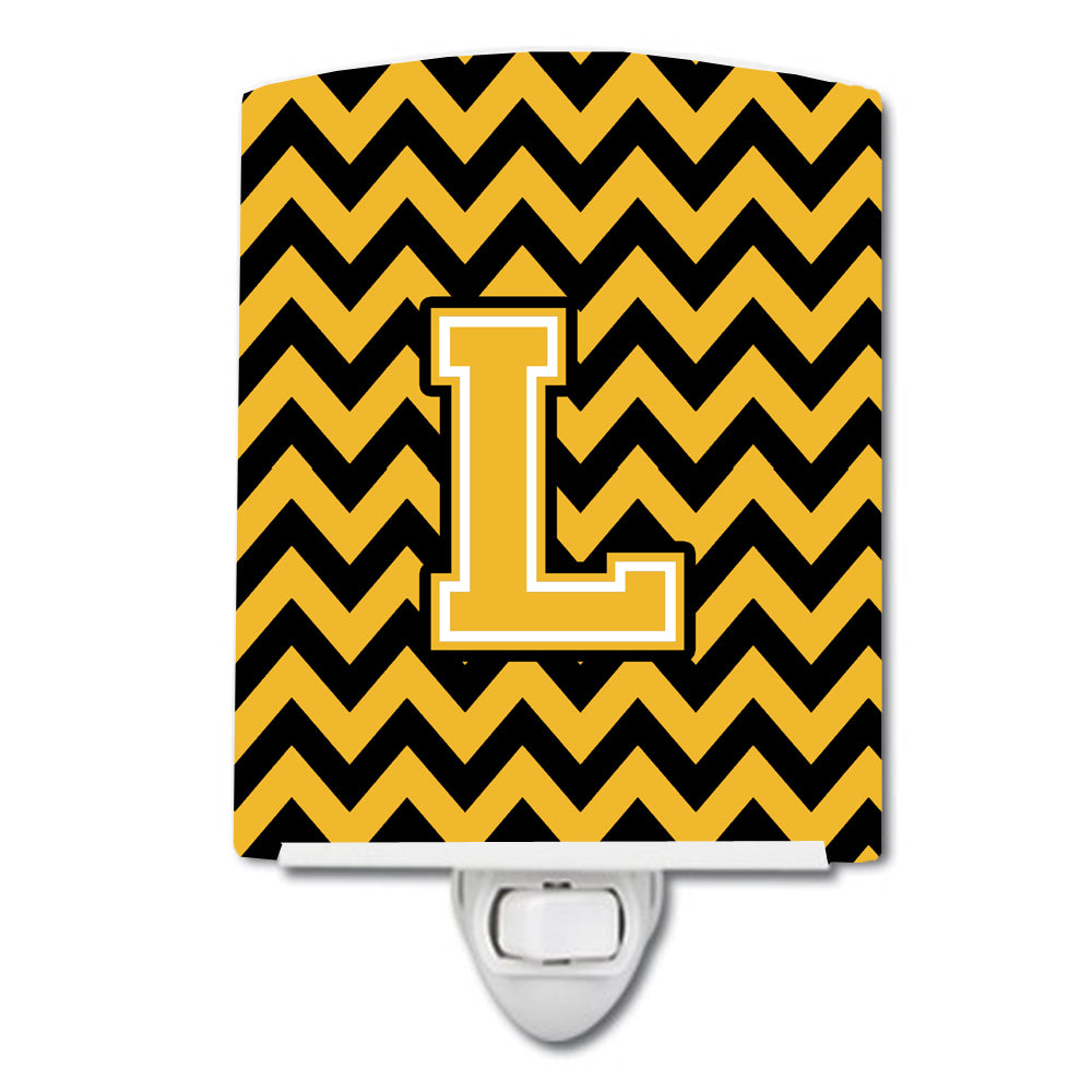 Letter L Chevron Black and Gold Ceramic Night Light CJ1053-LCNL - the-store.com