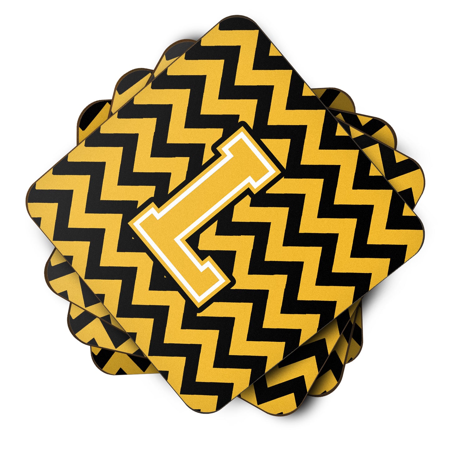 Letter L Chevron Black and Gold Foam Coaster Set of 4 CJ1053-LFC - the-store.com