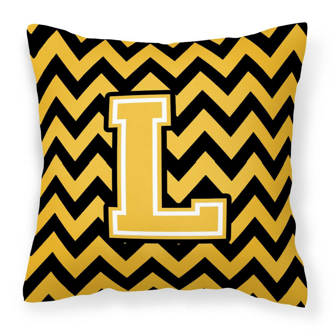 Letter L Chevron Black and Gold Fabric Decorative Pillow CJ1053-LPW1414 by Caroline's Treasures