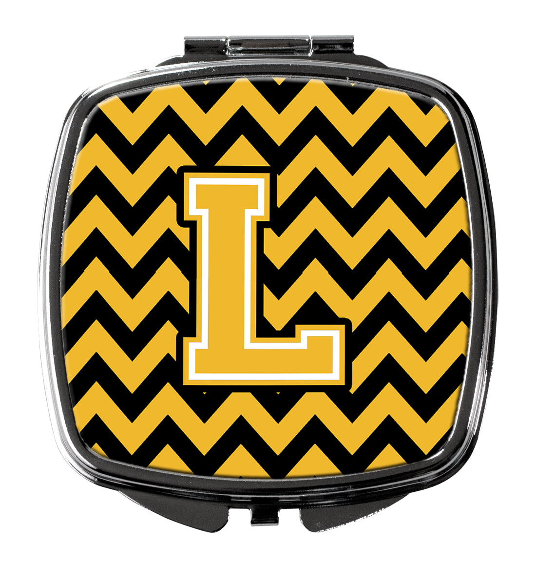 Letter L Chevron Black and Gold Compact Mirror CJ1053-LSCM  the-store.com.