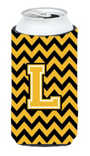 Letter L Chevron Black and Gold Tall Boy Beverage Insulator Hugger CJ1053-LTBC by Caroline's Treasures