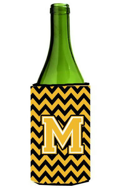 Letter M Chevron Black and Gold Wine Bottle Beverage Insulator Hugger CJ1053-MLITERK by Caroline's Treasures