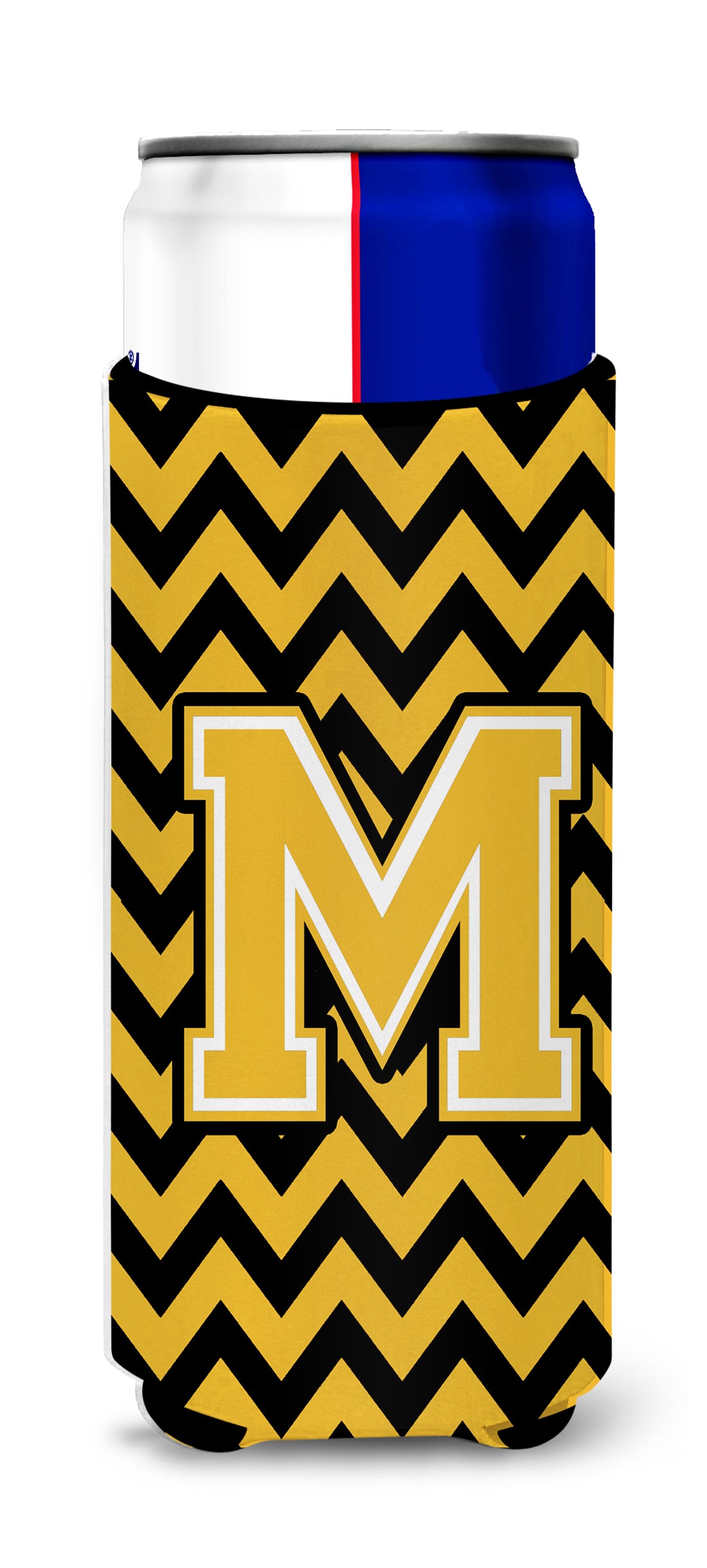 Letter M Chevron Black and Gold Ultra Beverage Insulators for slim cans CJ1053-MMUK.