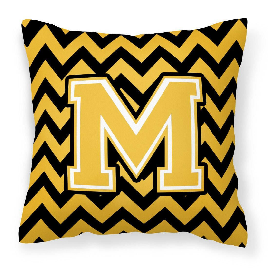 Letter M Chevron Black and Gold Fabric Decorative Pillow CJ1053-MPW1414 by Caroline's Treasures