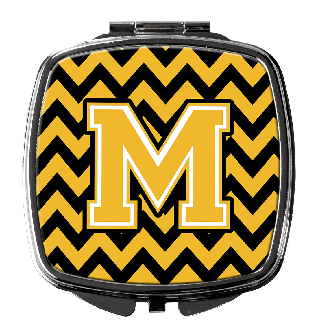 Letter M Chevron Black and Gold Compact Mirror CJ1053-MSCM  the-store.com.