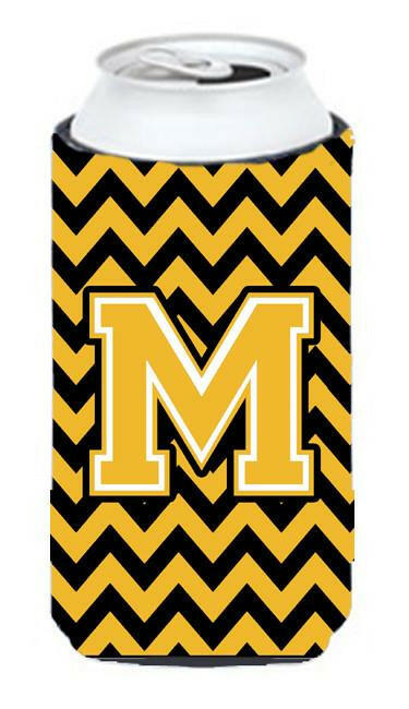 Letter M Chevron Black and Gold Tall Boy Beverage Insulator Hugger CJ1053-MTBC by Caroline's Treasures