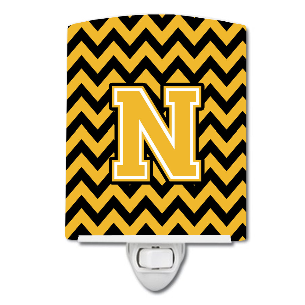 Letter N Chevron Black and Gold Ceramic Night Light CJ1053-NCNL - the-store.com