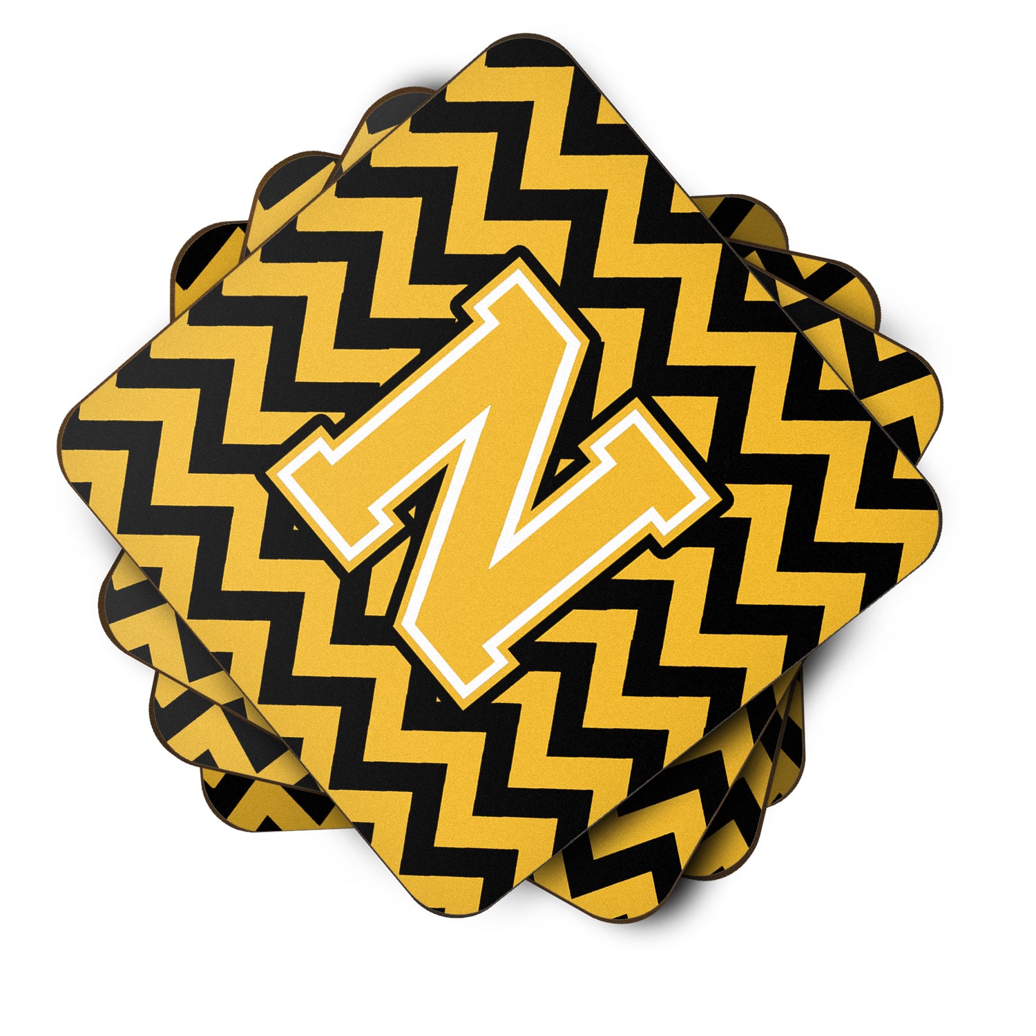 Letter N Chevron Black and Gold Foam Coaster Set of 4 CJ1053-NFC - the-store.com