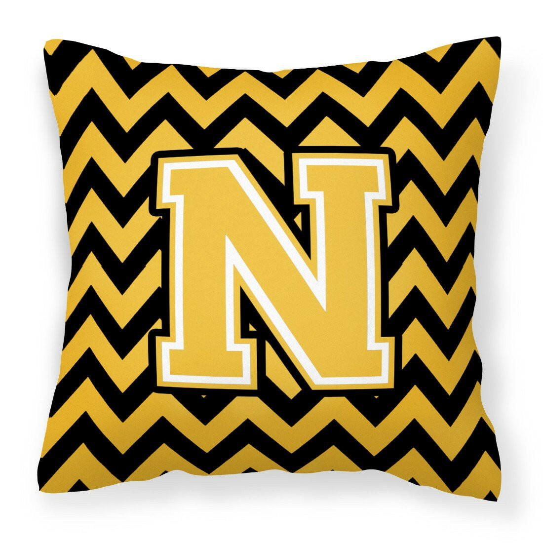 Letter N Chevron Black and Gold Fabric Decorative Pillow CJ1053-NPW1414 by Caroline's Treasures