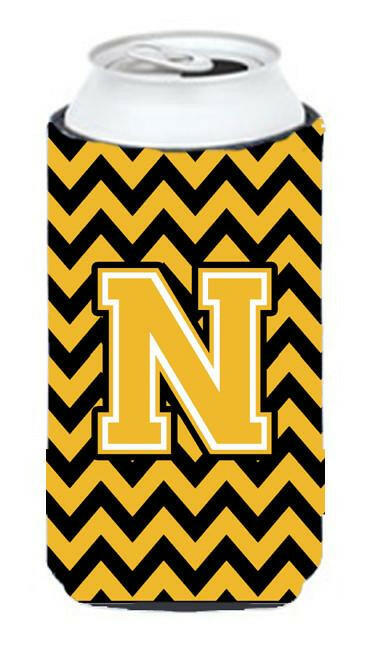 Letter N Chevron Black and Gold Tall Boy Beverage Insulator Hugger CJ1053-NTBC by Caroline&#39;s Treasures