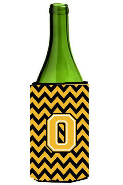 Letter O Chevron Black and Gold Wine Bottle Beverage Insulator Hugger CJ1053-OLITERK by Caroline's Treasures