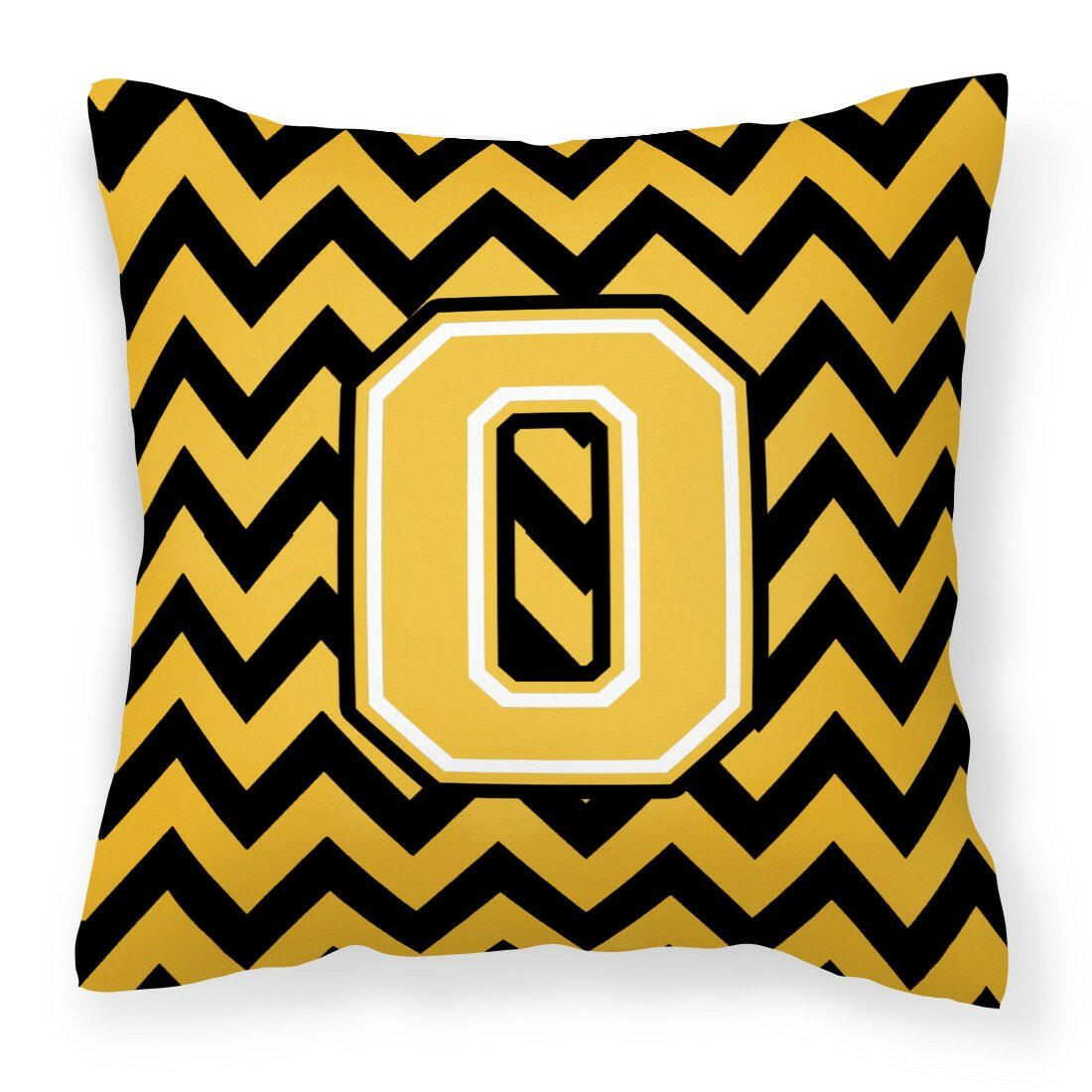 Letter O Chevron Black and Gold Fabric Decorative Pillow CJ1053-OPW1414 by Caroline's Treasures