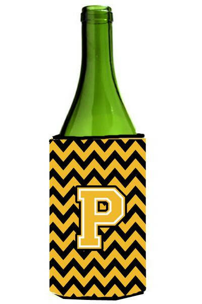 Letter P Chevron Black and Gold Wine Bottle Beverage Insulator Hugger CJ1053-PLITERK by Caroline's Treasures