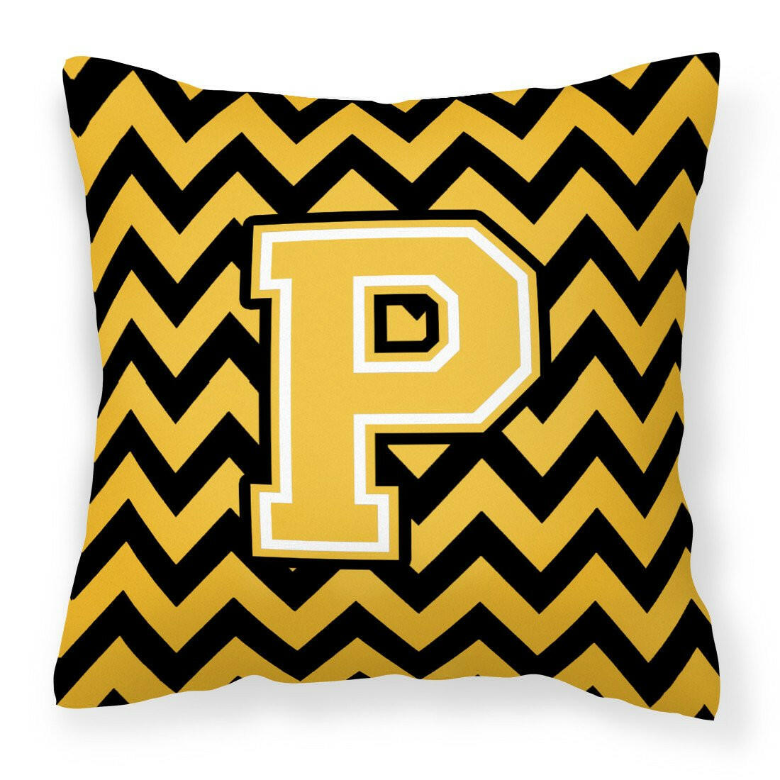 Letter P Chevron Black and Gold Fabric Decorative Pillow CJ1053-PPW1414 by Caroline's Treasures