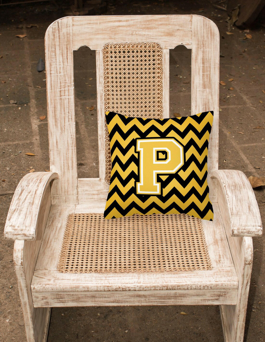 Letter P Chevron Black and Gold Fabric Decorative Pillow CJ1053-PPW1414 by Caroline's Treasures