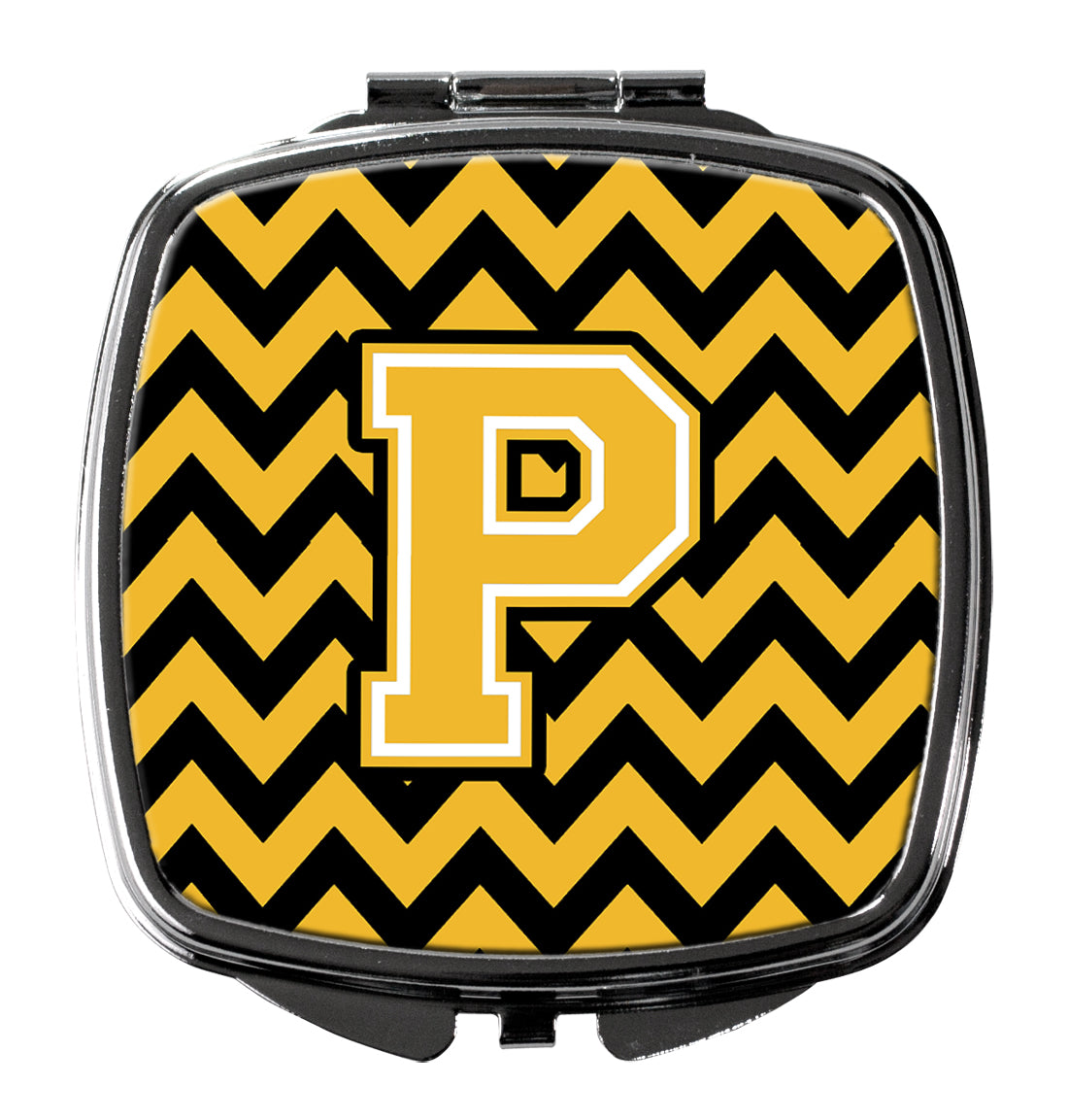 Letter P Chevron Black and Gold Compact Mirror CJ1053-PSCM  the-store.com.