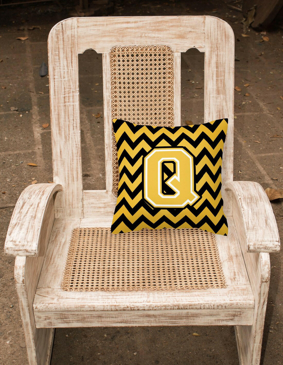 Letter Q Chevron Black and Gold Fabric Decorative Pillow CJ1053-QPW1414 by Caroline's Treasures