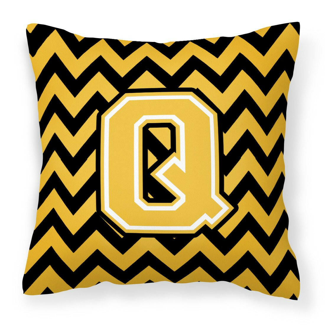 Letter Q Chevron Black and Gold Fabric Decorative Pillow CJ1053-QPW1414 by Caroline's Treasures