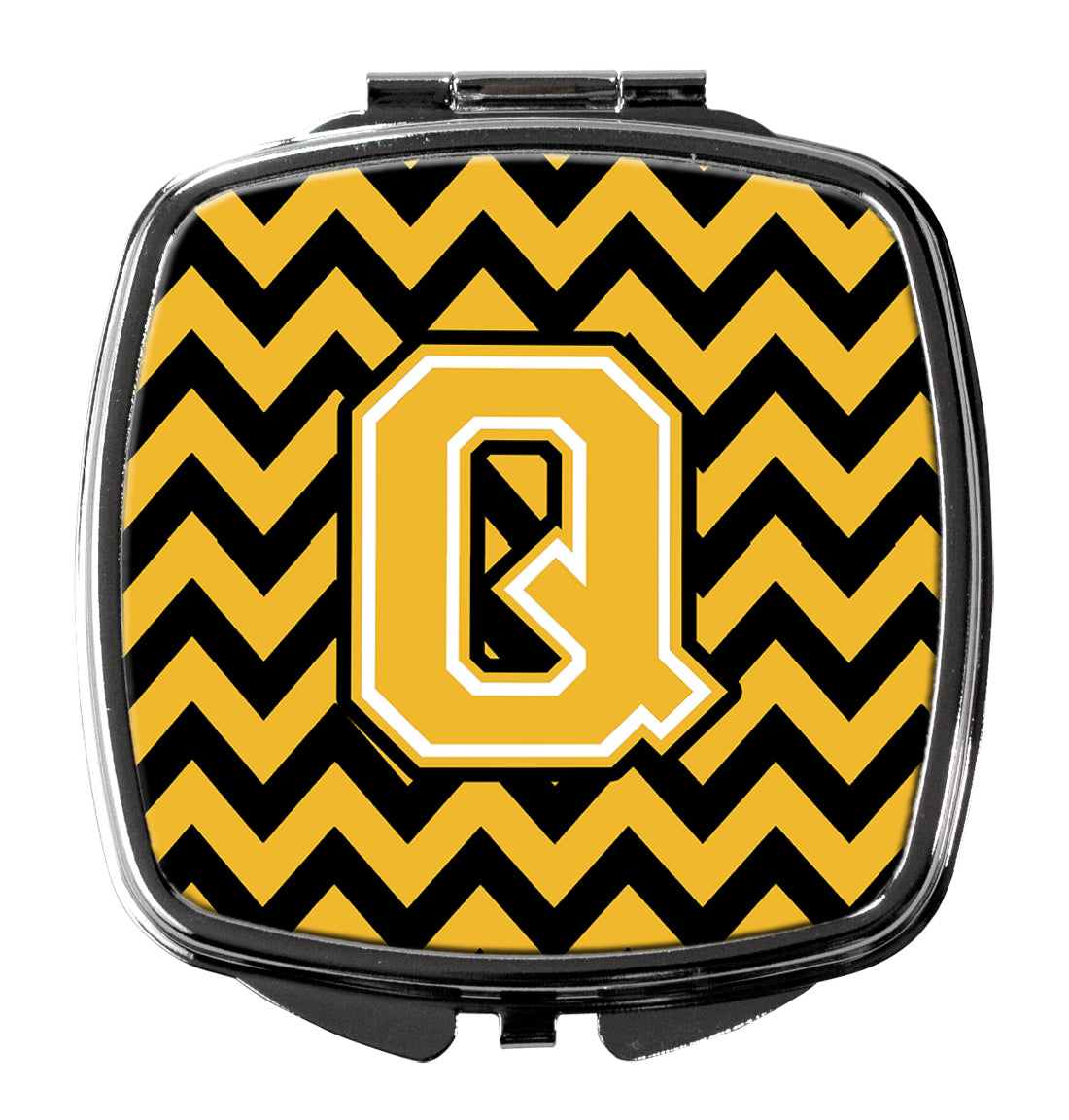 Letter Q Chevron Black and Gold Compact Mirror CJ1053-QSCM  the-store.com.