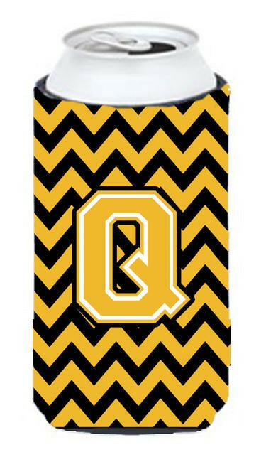 Letter Q Chevron Black and Gold Tall Boy Beverage Insulator Hugger CJ1053-QTBC by Caroline's Treasures