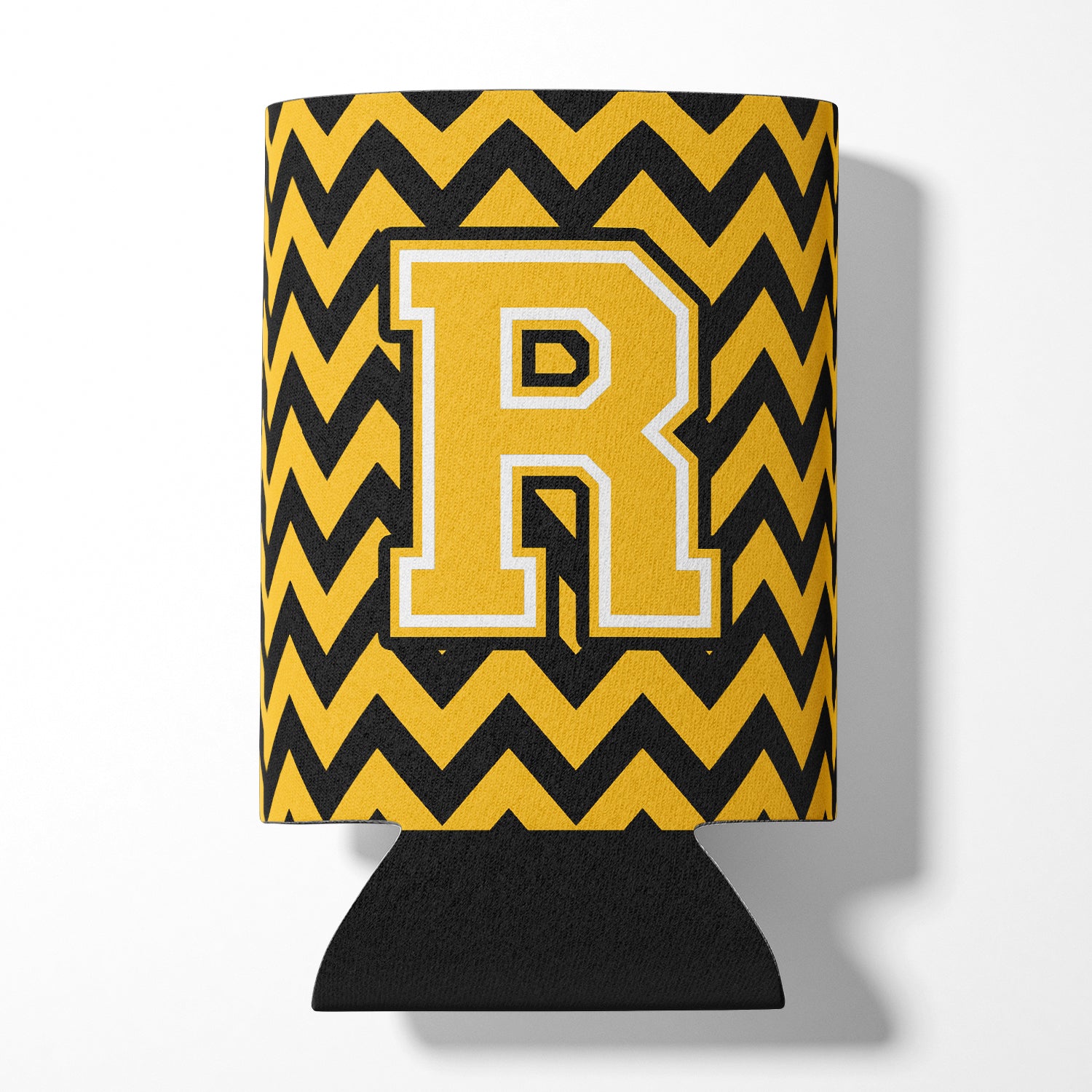 Letter R Chevron Black and Gold Can or Bottle Hugger CJ1053-RCC.