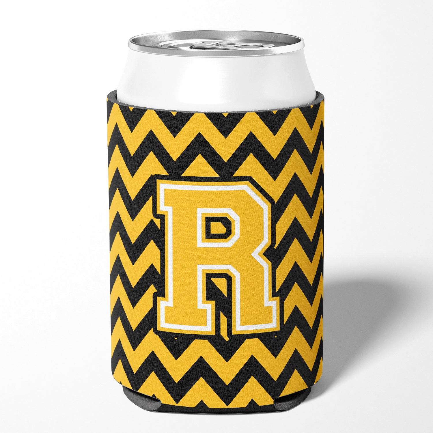 Letter R Chevron Black and Gold Can or Bottle Hugger CJ1053-RCC.