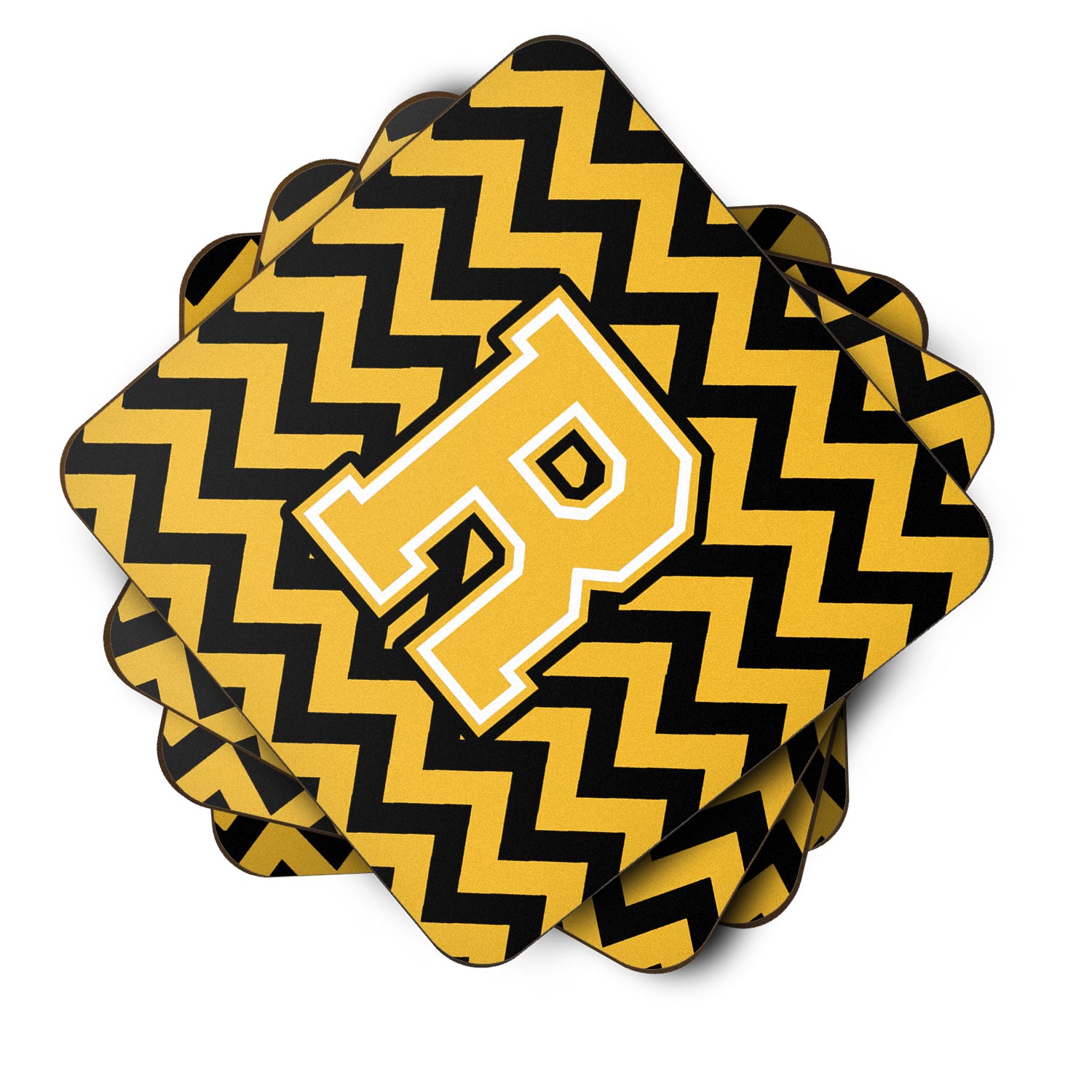 Letter R Chevron Black and Gold Foam Coaster Set of 4 CJ1053-RFC - the-store.com